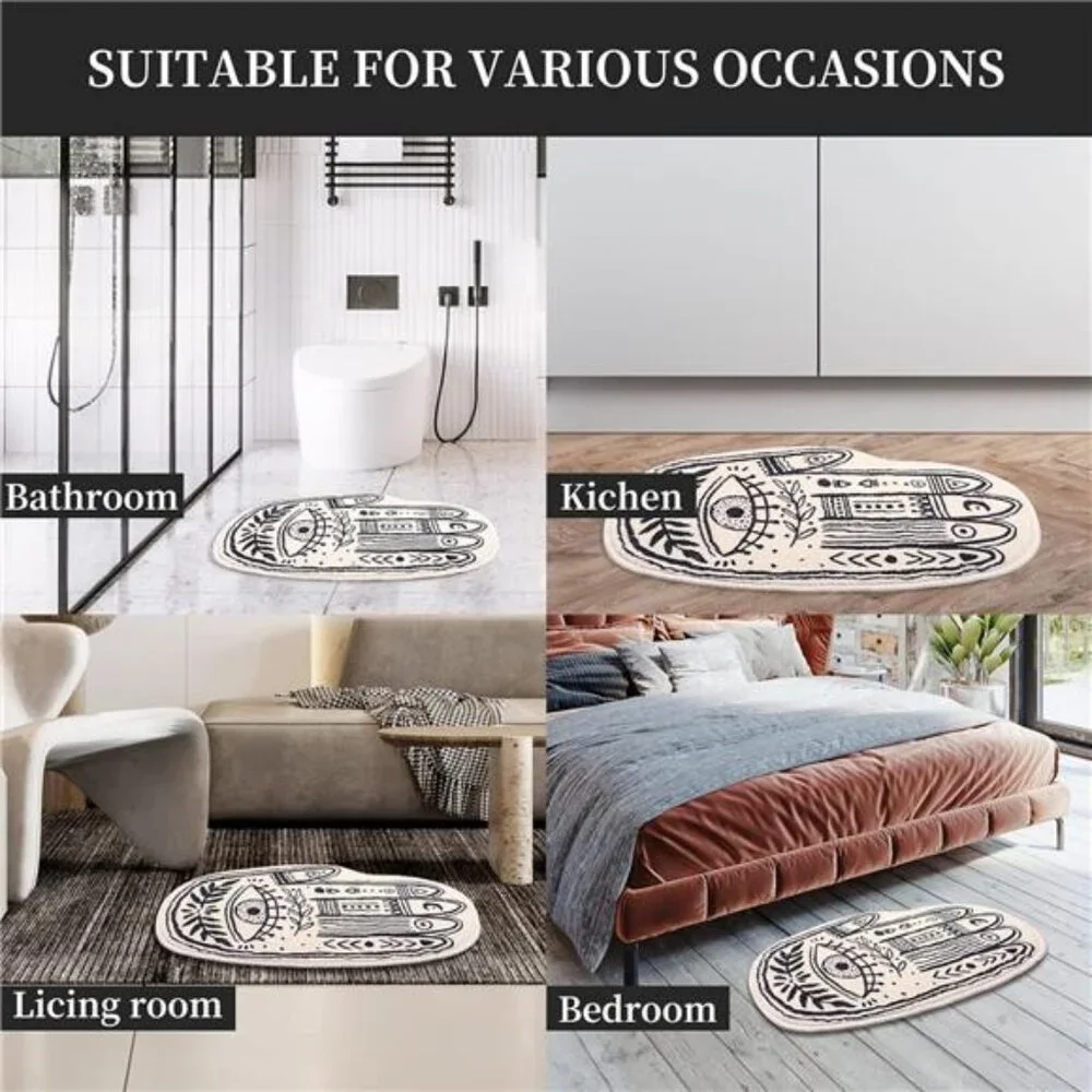Boho Evil Eye Area Rug, 2.63x3.94ft Cream Color Modern Plush Carpet for Living